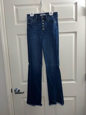 KanCan Dark Blue High-Rise Flare Jeans with Button Fly